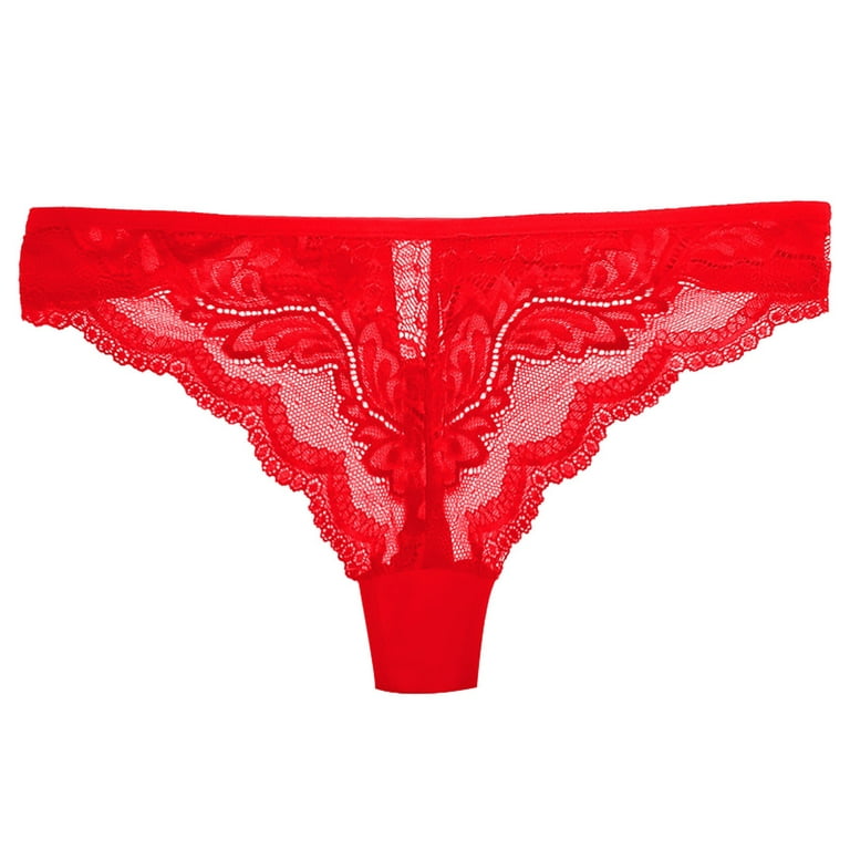 Gubotare Panties Womens Lace Thong Panties Seamless Solid Color Comfortable  Low Waist Panties,Red S