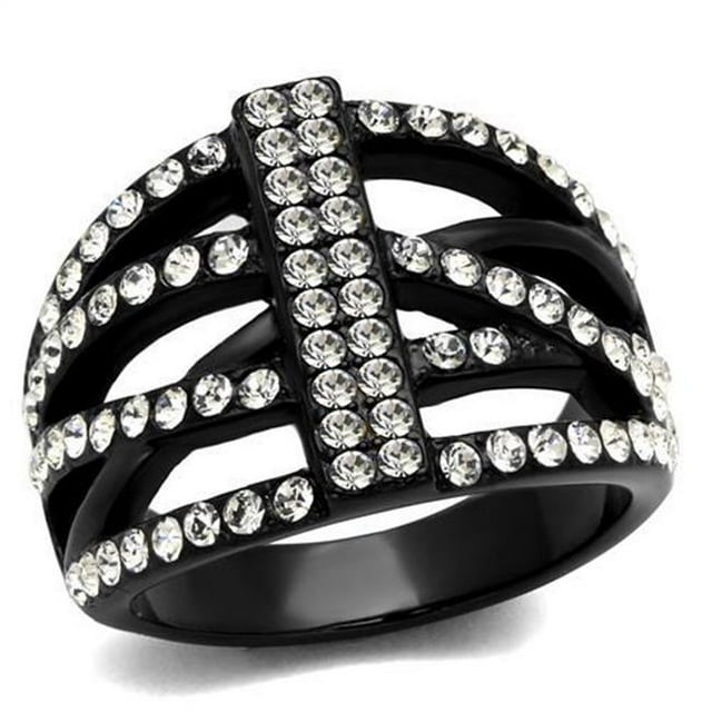 Bague en Acier Inoxydable Noir avec Cristal de Qualité Supérieure en Transparent - Taille 10