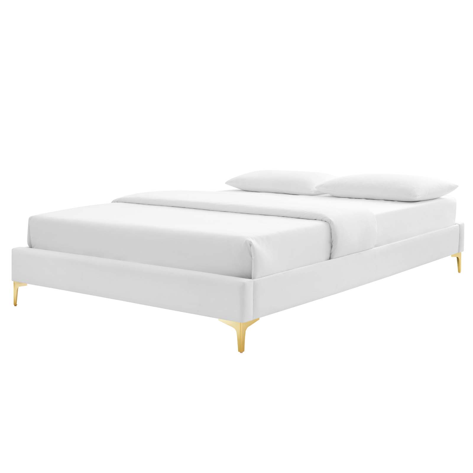 Platform Bed Frame, Full Size, Velvet, White, Modern Contemporary Urban