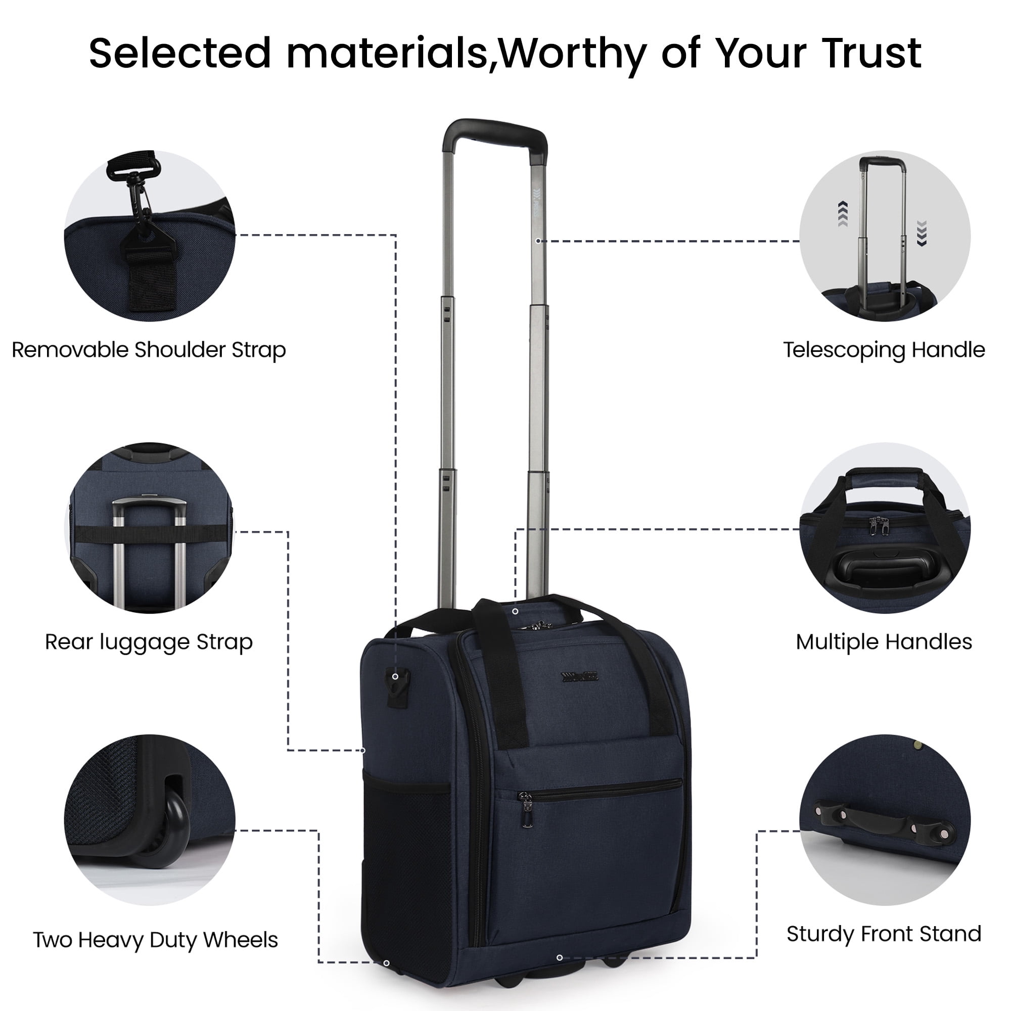 New York Xpress 16" Underseat Carry-on Luggage Lightweight Softside Rolling Suitcase with 2 Wheels, Navy - TA13