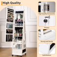 thumbnail image 3 of 360° Rotating Jewelry Armoire with Full-Length LED Mirror, Lockable, Large Storage, Drawers, Foldable Makeup Shelf, White, 3 of 9