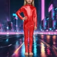 thumbnail image 2 of JIAYUE Boys Girls Jumpsuits Metallic High Neck Long Sleeve Performance With Glitter Gold And Back Zipper For Dance Stage Wear Classic Children Rompers, 2 of 5
