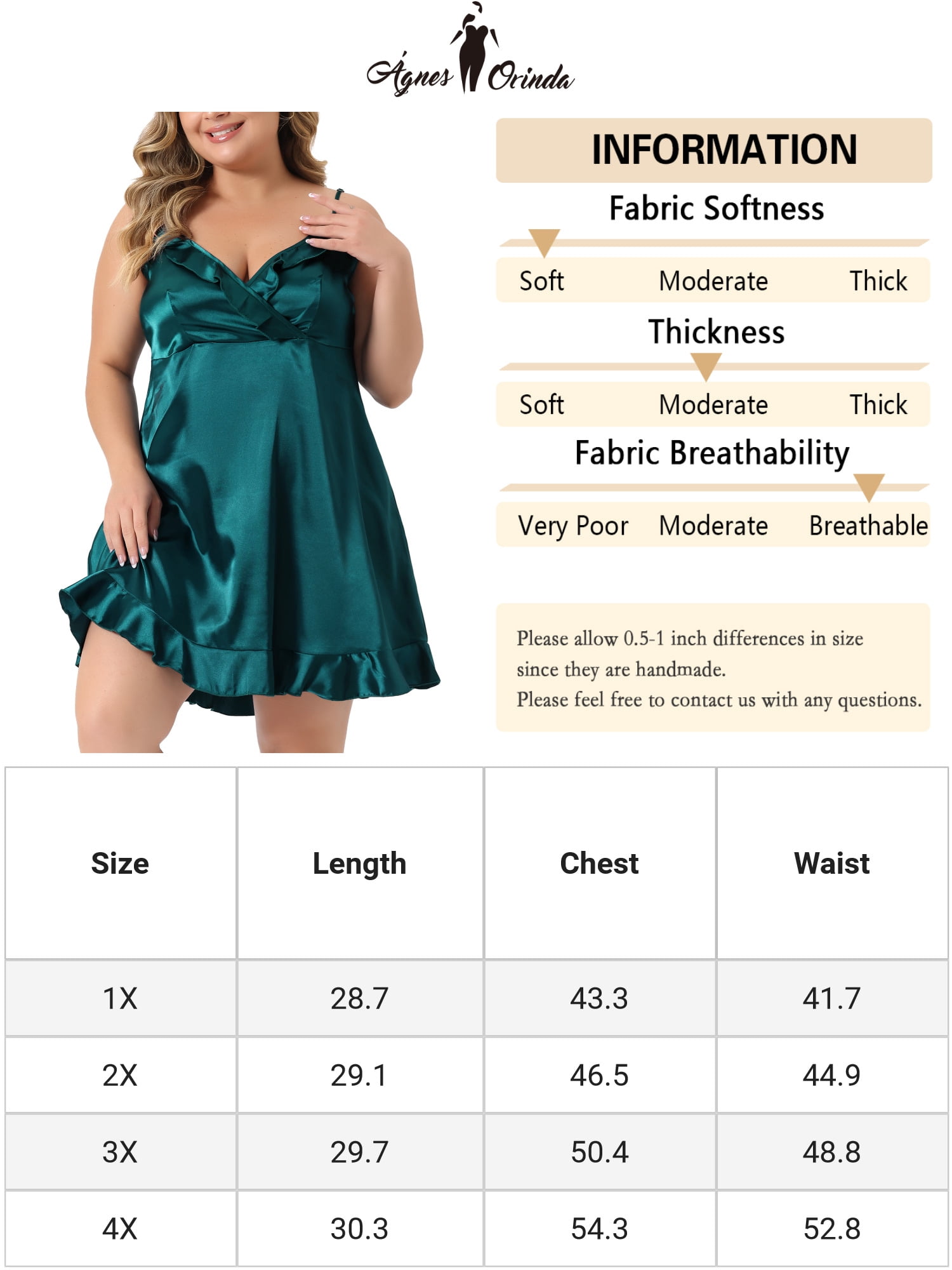Unique Bargains Womens Plus Size Lace Nightgown Satin Chemise Lingerie Dress Sleepwear 4X Dark Green
