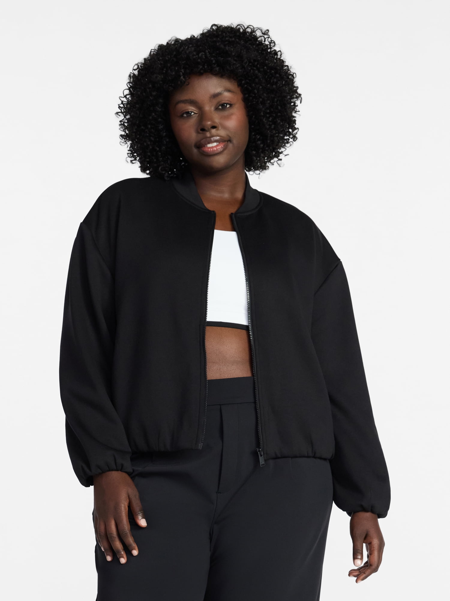 Avia Women's ScubaKnit Bubble Hem Bomber Jacket, Sizes XS-XXXL