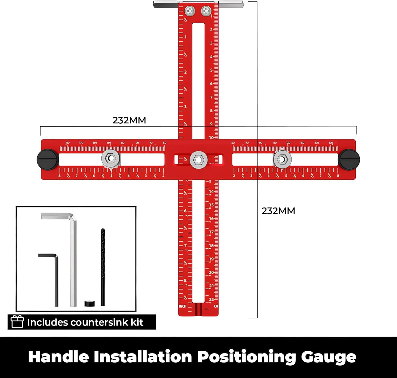 Cabinet Hardware Jig, Adjustable Drill Guide Template for Knobs and Handles, Marking Gauge Tools for Woodworking Fits 2.5" to 7.8" Spacing