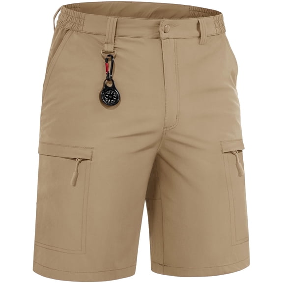TACVASEN Men's 10 Inch Water Resistant Cargo Shorts Quick Dry Lightweight Breathable Stretch Outdoor Hiking Fishing Shorts with 5 pockets Khaki Size 30