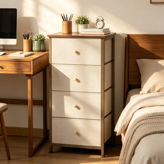 4‑Drawer Storage Cabinet, Mobile Organizer Chest of Drawers with Wheels, for Bedroom, Living Room, Closet, Khaki