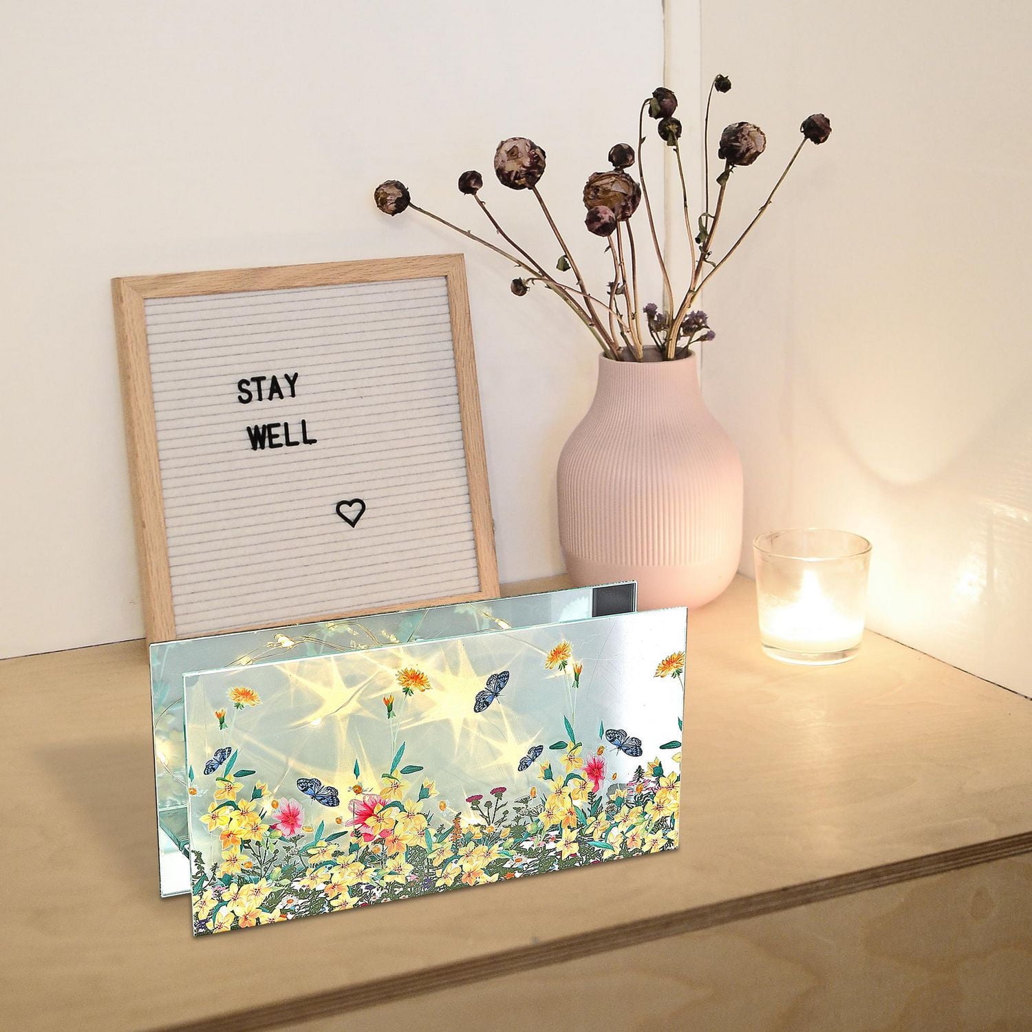 IH Casa Decor Rect. Décor En Verre Peint À Led Jardin Floral