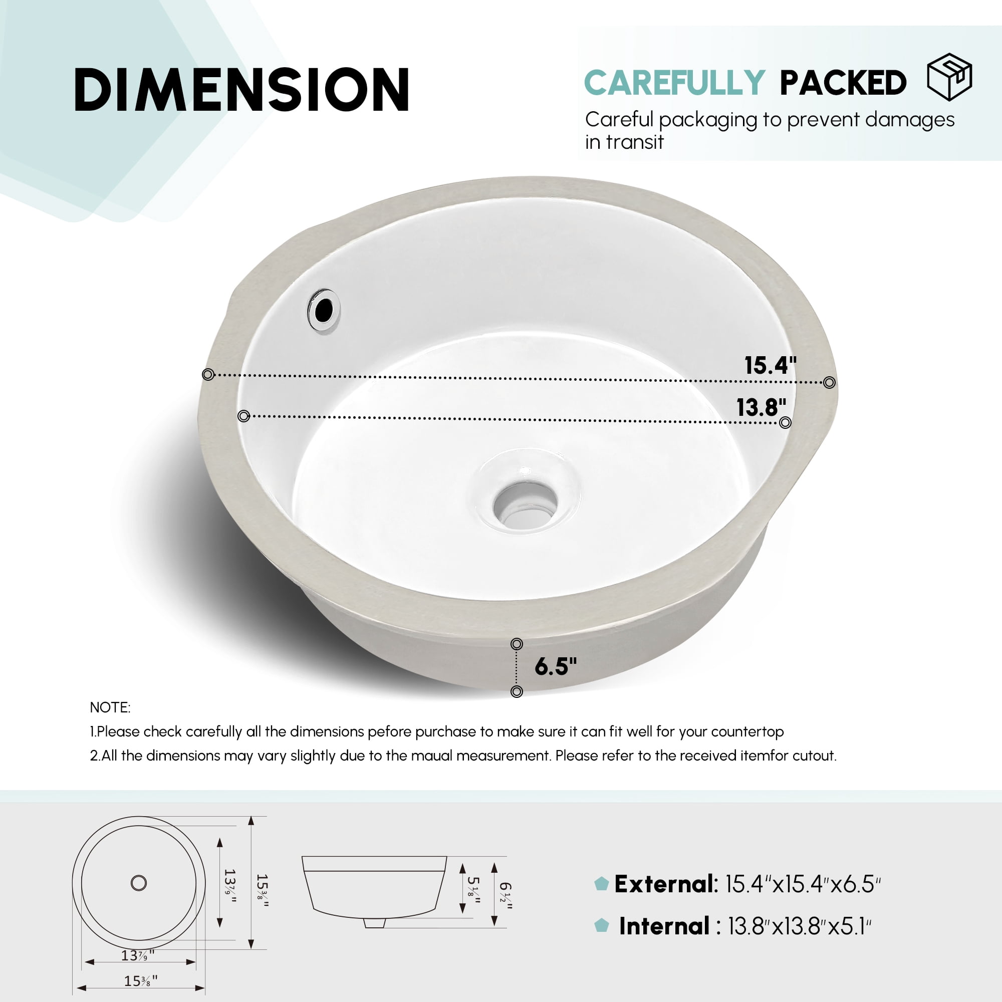 Marseille Circular Undermount Ceramic Bathroom Sink with Overflow in White