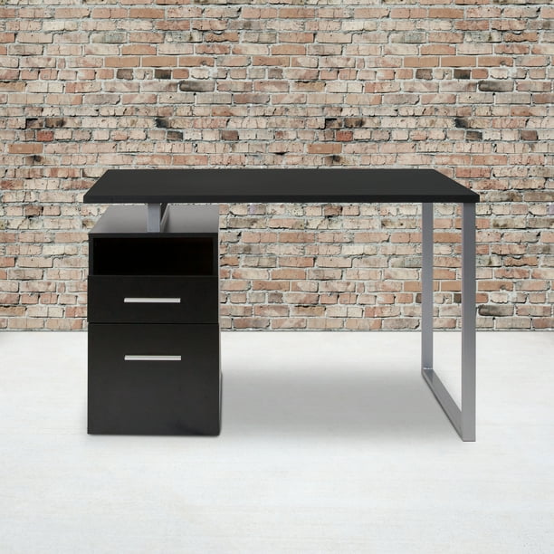 Flash Furniture Harwood Dark Ash Wood Grain Finish Computer Desk with Two Drawers and Steel