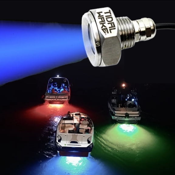 Tidal Wake IP68 Underwater LED Boat Drain Plug Light (Blue), 1/2-Inch Standard Drain, 316 Stainless Steel, 12-30V/27W, 3-Year Warranty