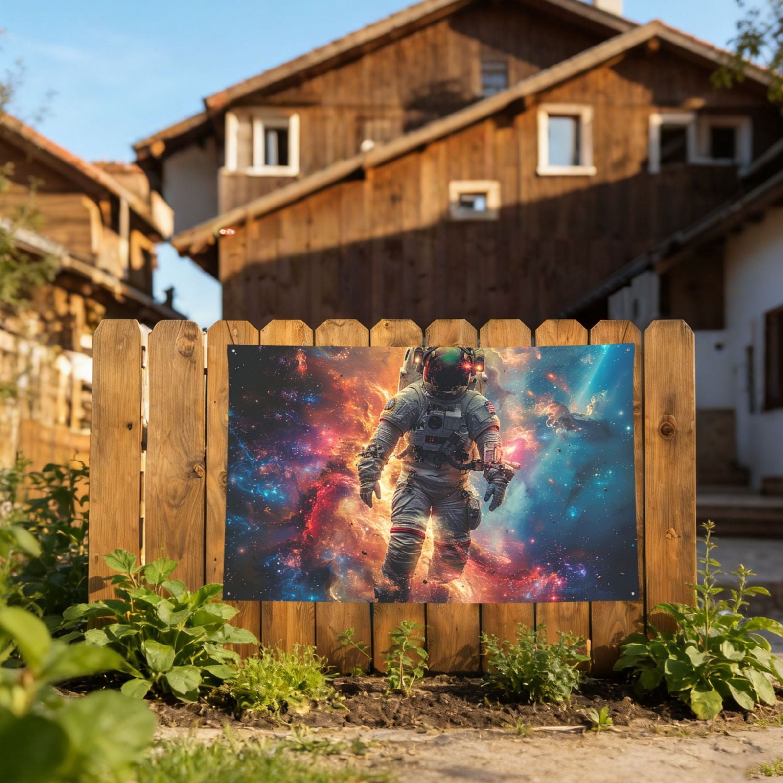 Astronaut Planet Space Galaxy Psychedelic Four Hole Decorated Banner Flag for Garden Yard Home Decoration Indoor Outdoor 4x6 Ft