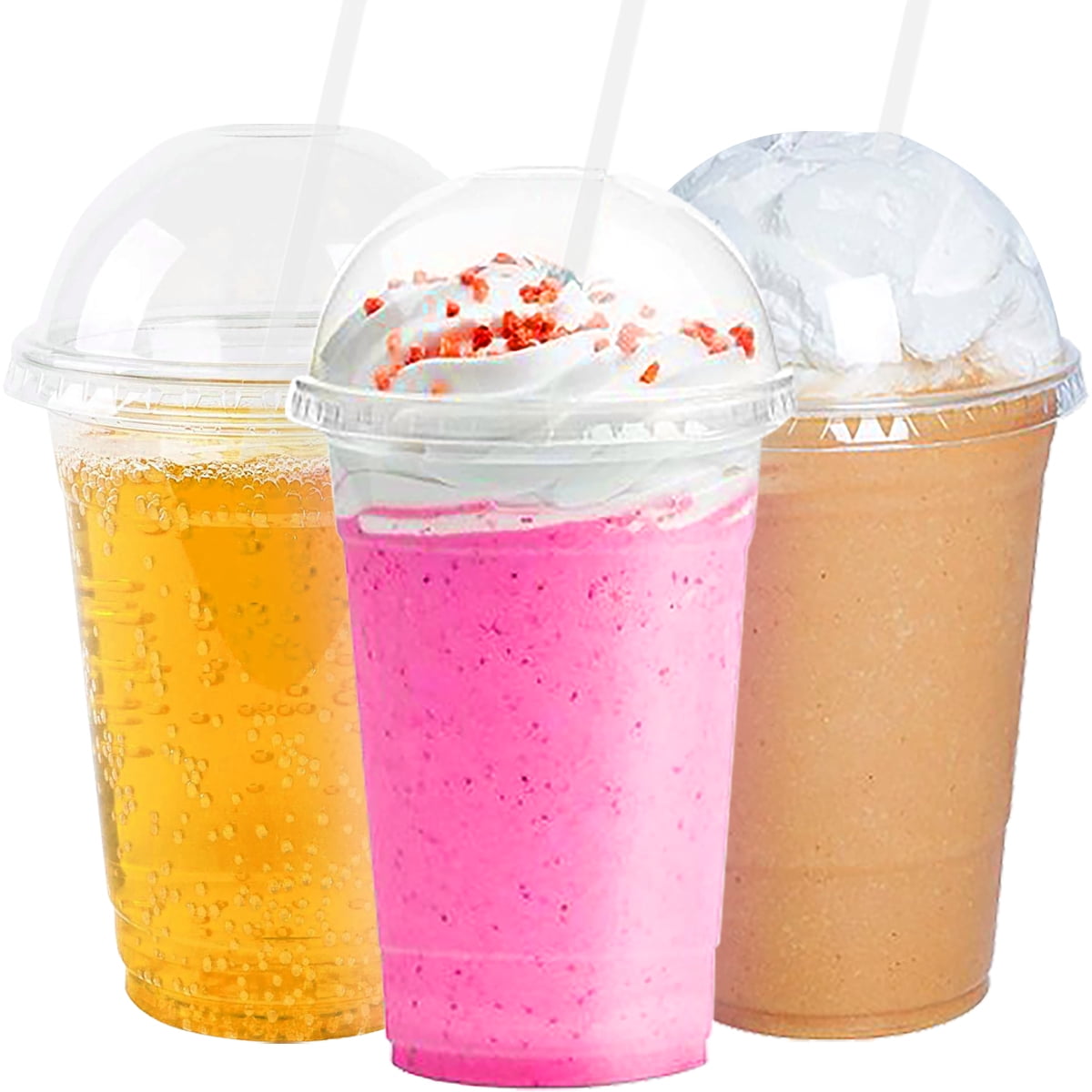 LONGRV Clear Plastic Cups with Dome Lids and Straws PET Crystal Clear Disposable Cups 20 oz Products in Disposable Tabletop for Iced Cold Drinks Coffee Tea Smoothie Bubble Disposable Party Cups