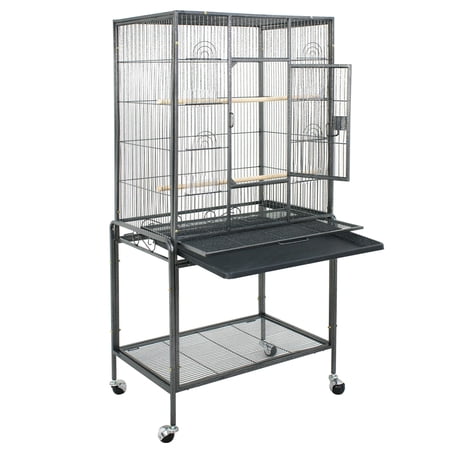 Favory 53 Inch Bird Cage Durable Steel Birdcage Parrot Lovebird Rolling Stand（Black）