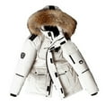 thumbnail image 5 of Men Down Jacket with Multiple Pockets Hooded Faux Fur Trim Long Sleeve Windproof Design Outdoor Coat Zipper Placket Cargo Down Coat, 5 of 8
