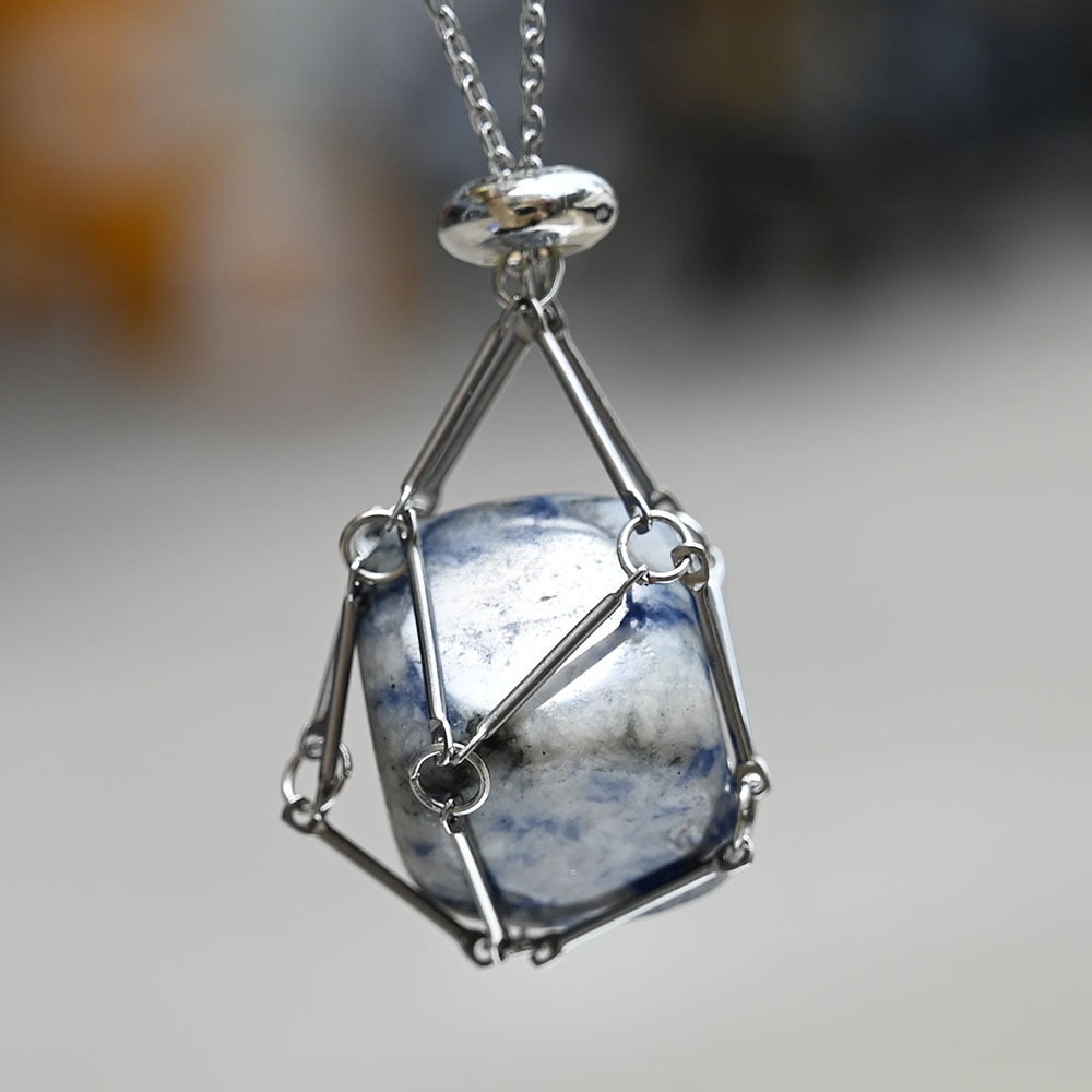 Crystal Stone Holder Necklace,Adjustable Crystal Cage Necklace
