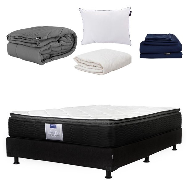 Colchon Matrimonial Legan + Box + Edredón + Sábanas Softy + Almohada One + Protector
