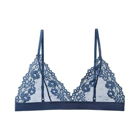 

Comfortable Woman Bralette Breathable Thin Lingerie Sexy Bra Lace Underwear Transparent Bras BLUE S