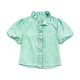 thumbnail image 3 of Endives Womens Short Sleeve Shirt Summer Fashion Ruffled Collar Striped Printed Casual Button Down Shirt Summer Green, 3 of 3