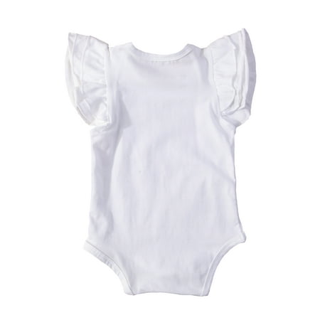 

Sunisery Infant Baby Girls Boys Fly Sleeve Romper Solid Color Bodysuit Summer Clothes Bodysuit White 18-24 Months