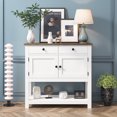 thumbnail image 1 of Homfa Farmhouse Console Table with 2 Drawers& Doors, Sofa Table with Storage Cabinet and Open Shelf for Living Room Entryway, White & Rustic Brown, 1 of 7