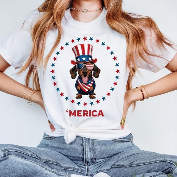 Dachshund 4th of July Shirt, Funny Patriotic Weiner Dog Tee, Dog Lover Tuxedo Shirt, Independence Day Pet Shirt, USA Pride Dog Shirt