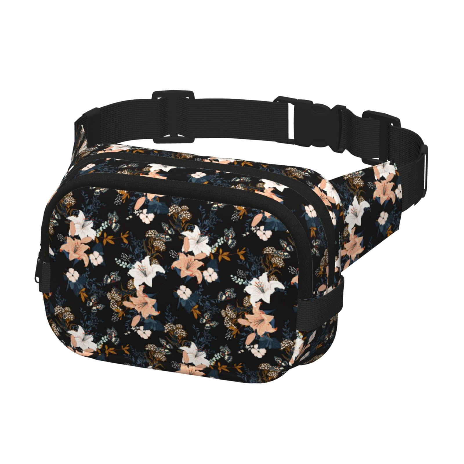 Picia Lilies Flowers Print Square Double-Layer Waist Bag Mini Adjustable Waist Belt Bag Exercise Running Travel Hiking