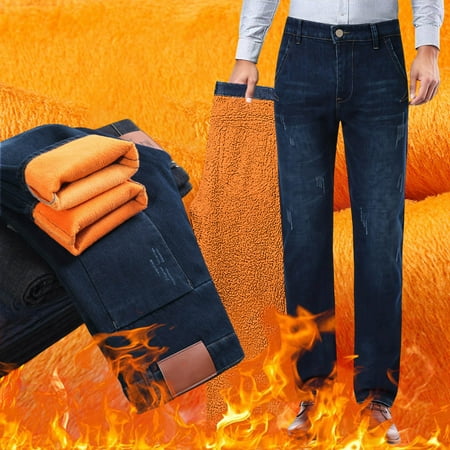 MHFRRA Boot Cut Jeans for Man Men s Autumn and Winter Thickened Lined Straight Leg Casual Style Denim Trousers Size 28