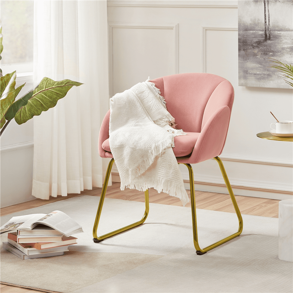 Alden Design Glam Velvet Accent Chair with Golden Metal Legs, Pink