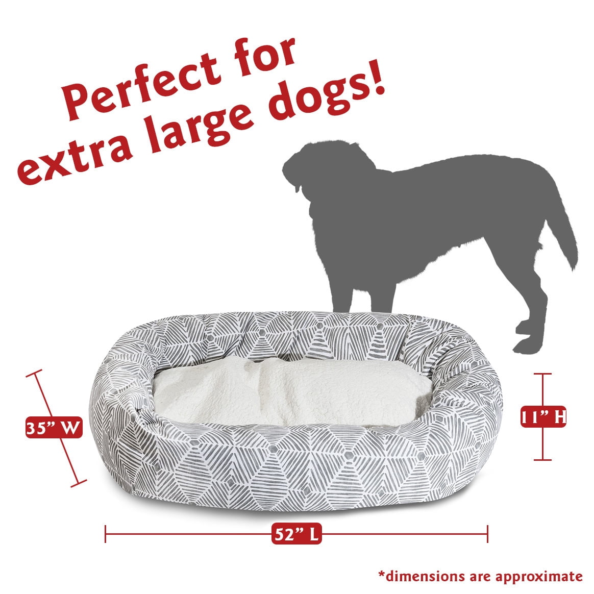 Majestic Pet Sherpa Charlie Bagel Pet Bed for Dogs, Calming Dog Bed Washable, Extra Large, Gray