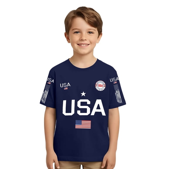 Likimi 250 Anniversary Usa T Shirt For Kids Girls Boys Independence Day Print Crew Neck Short Sleeve Comfortable Tops Dark Blue Size 3-4 Years