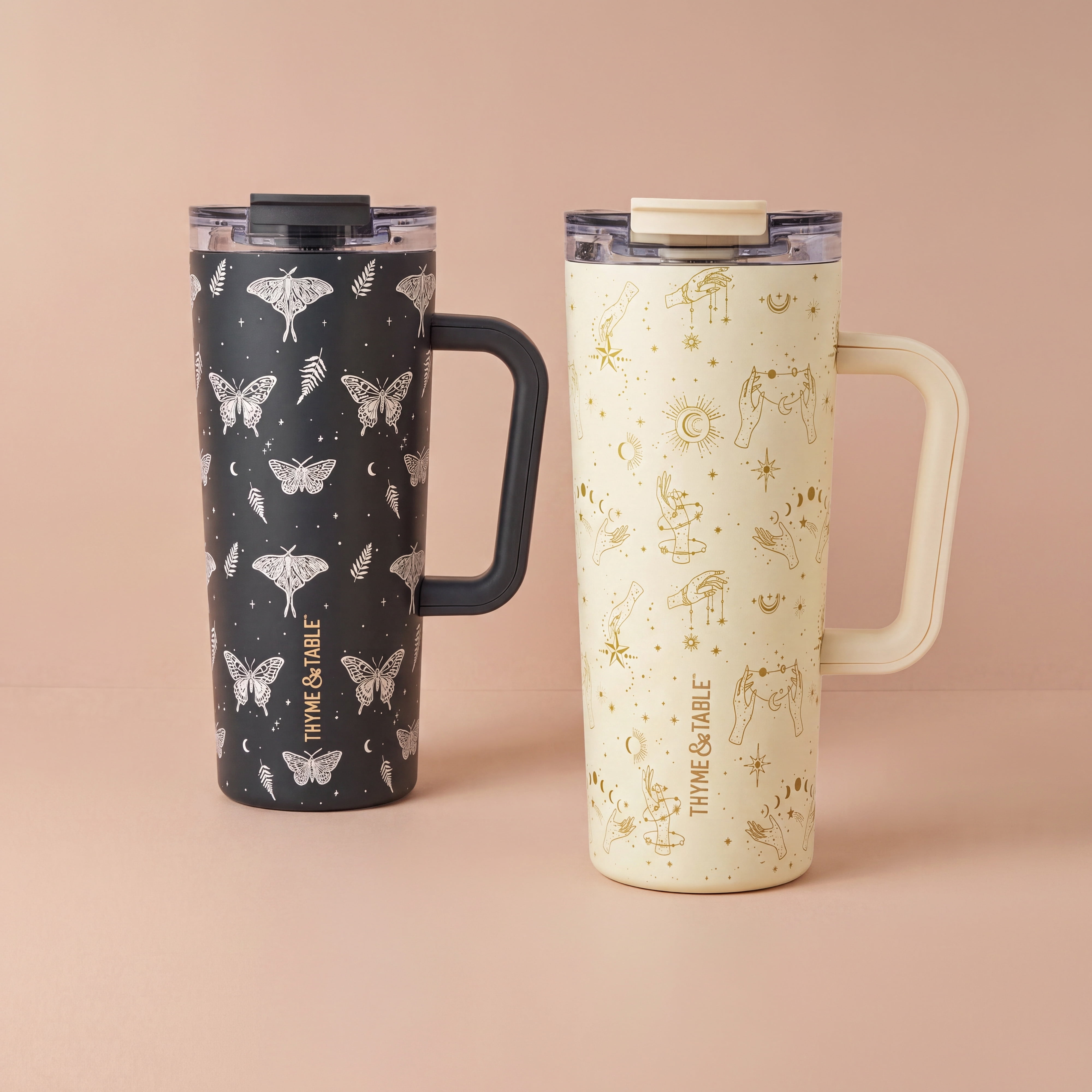 Thyme & Table 24oz Stainless Steel Luna Tumbler with Handle and Dual Straw Lid, Moth