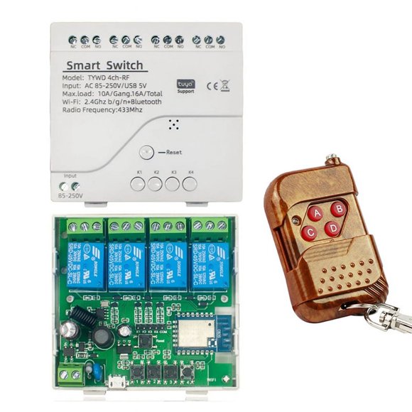 Tuya Smart Switch WiFi DIY Timer+Remote AC 85V-250V 4CH RF Home Automation Module for Home
