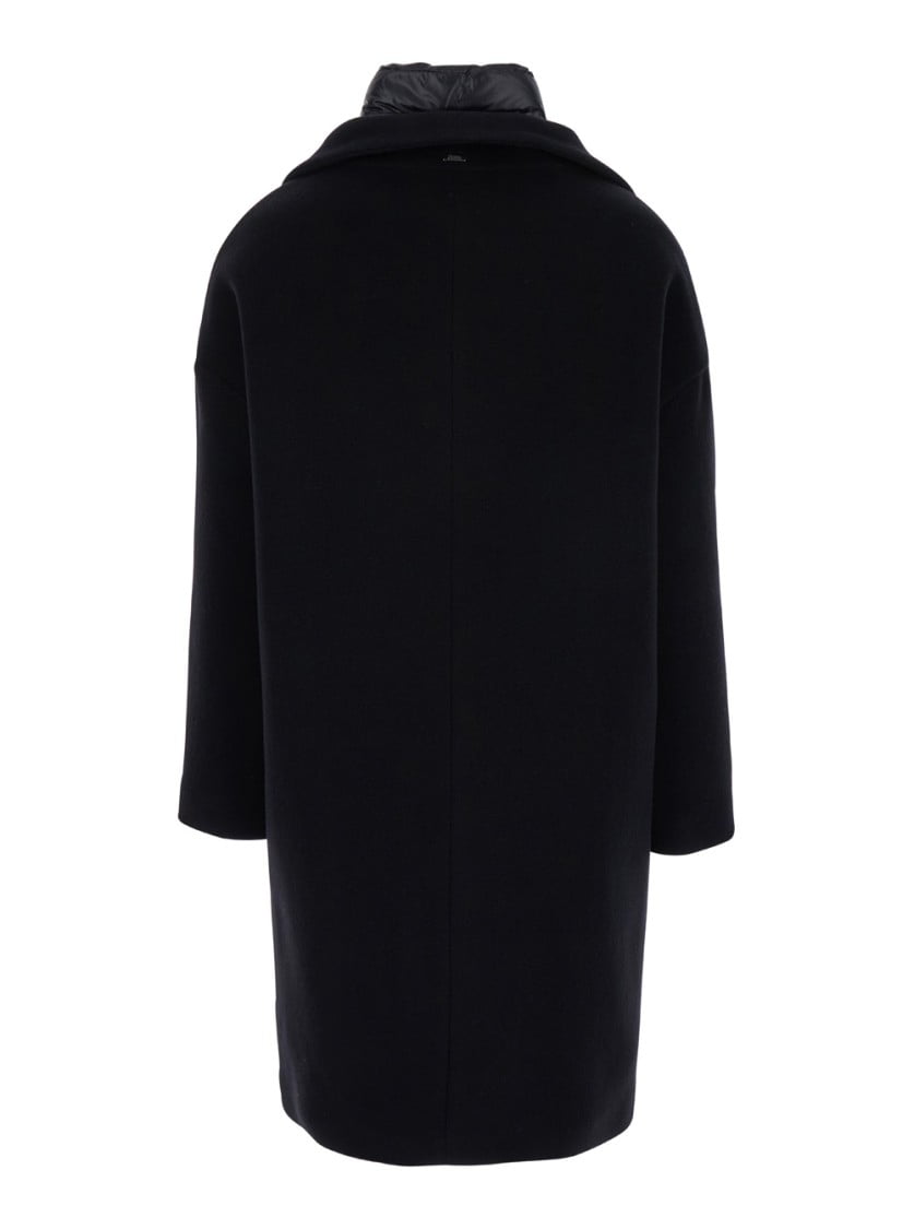 Herno Woman Black Padded Single-Breasted Coat In Mixed Of