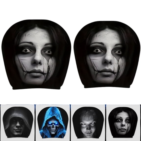 2 Pack Ghost Face Car Headrest Covers, Upgraded Snug Fit Auto Seat Protector with Funny Novelty Print, Soft Breathable Polyester Holiday Vehicle Interior Decor Accessories for Cars Trucks SUVs
