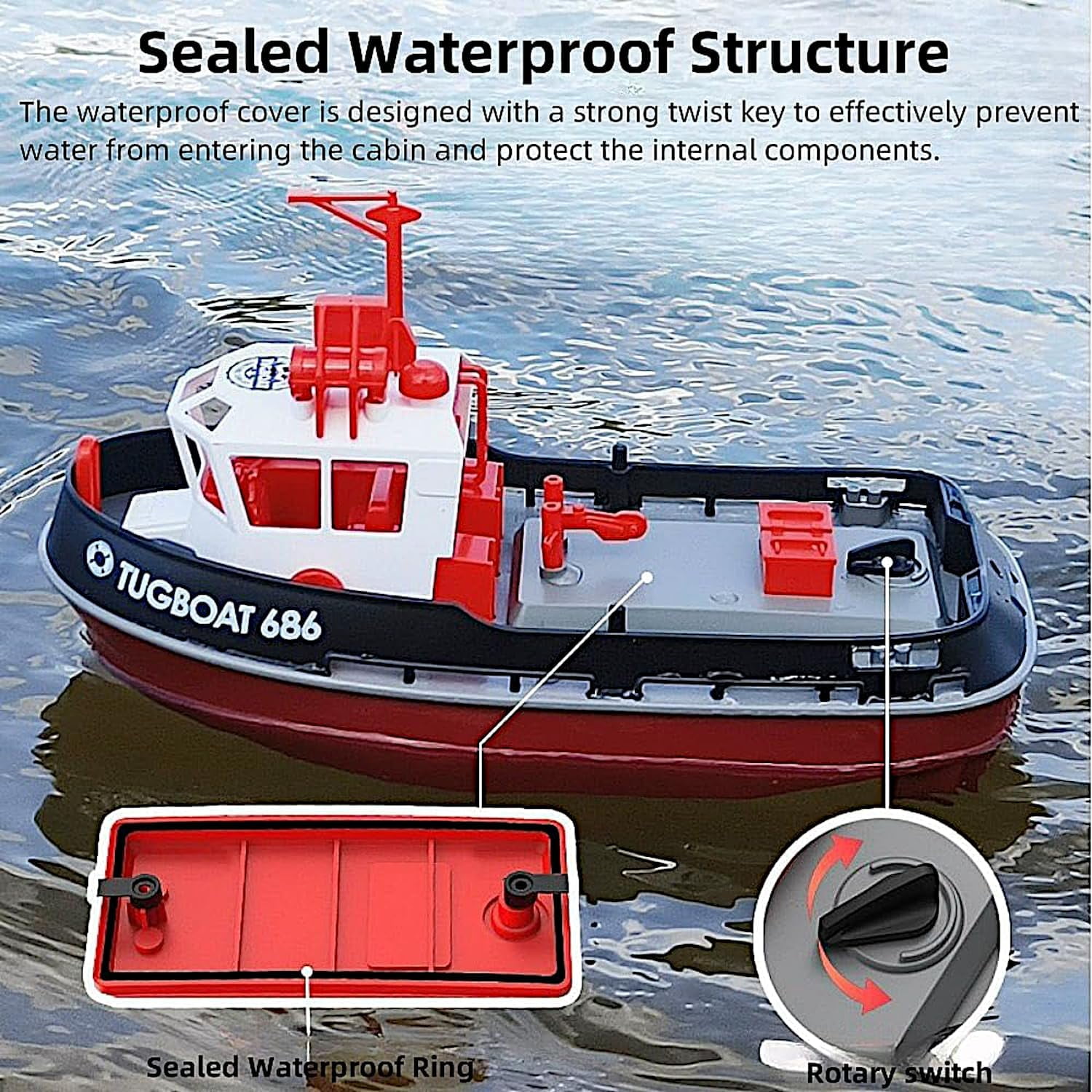 <new_title>POCO DIVO Cartoon Tugboat RC Boat Harbor Work Ship 2.4Ghz Radio Remote Control LED Night Sailing</new_title>