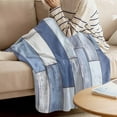 thumbnail image 5 of Blue Beige Wooden Flannel Blanket for Bed, Farmhouse Vintage Country Striped Soft Cozy Warm Couch Throw Blanket, Lightweight Fluffy Plush Bedding Blankets for Sofa Decor All Season 31.5"x47", 5 of 7