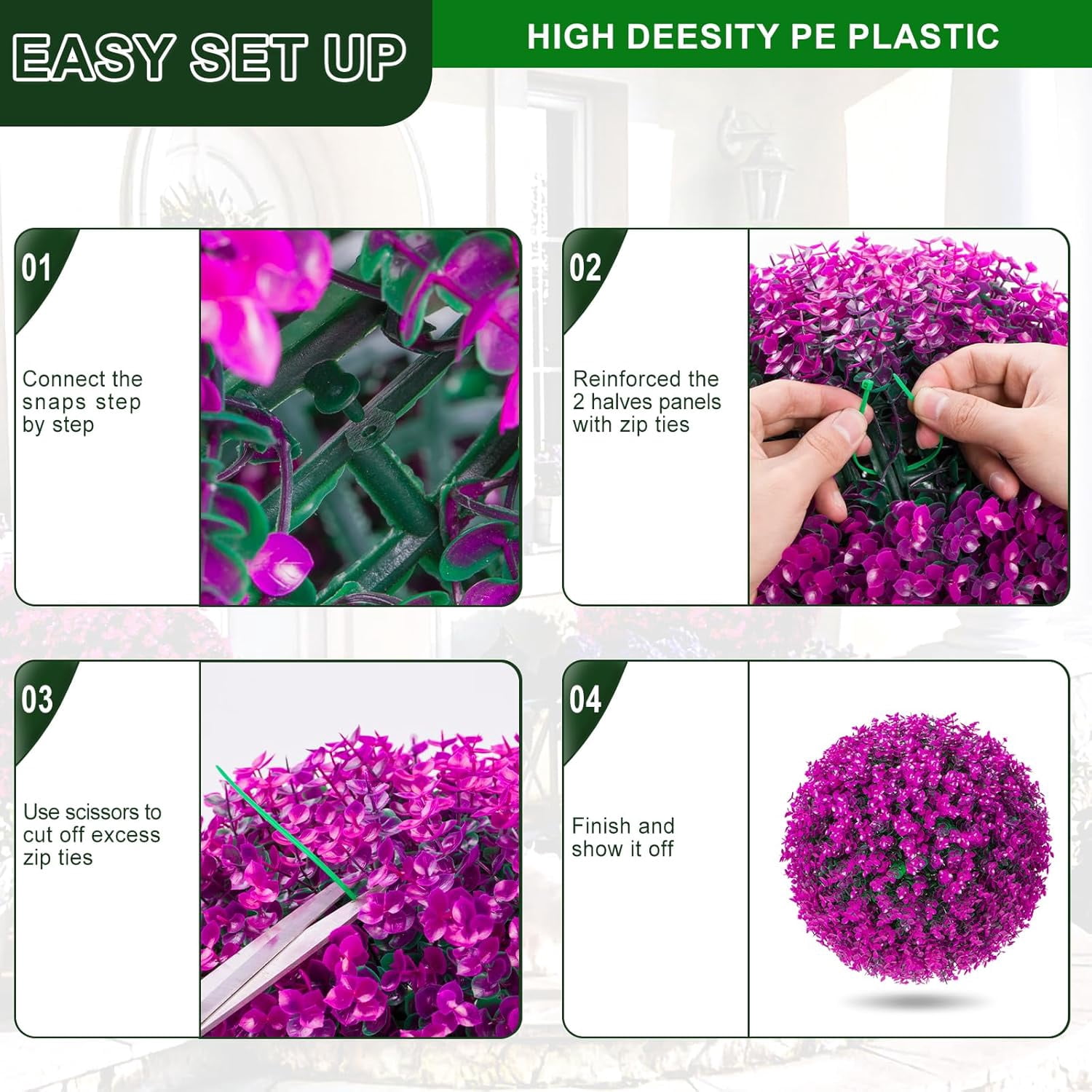 2 PCS 16 Inch Artificial Plant Purple Eucalyptus Topiary Ball, Anti-Fading Faux Decorative Boxwood Balls, Hanging Fake Plants Balls for Garden, Wedding Party, Patio Indoor Outdoor Decor