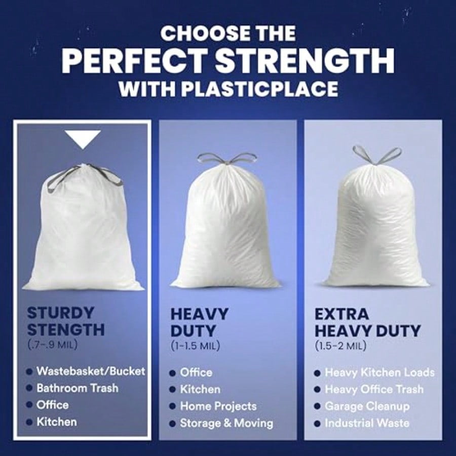 8 Gallon Trash Bags: Premium White Drawstring Garbage Bag, 0.7 Mil Thickness, Durable Trash Can Liners, Garbage Bags for your Trash Can, Ring Size 22" x 22" (Pack of 100)