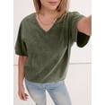 thumbnail image 3 of ANRABESS Womens Oversized Acid Washed T-Shirt Short Sleeve Vintage Casual V Neck Tops 2026 Summer Basic Tee Trendy Clothes Army Green XX-Large, 3 of 8