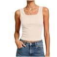 thumbnail image 6 of COMVALUE Women Built-in Bra Tank Tops Sleeveless Crewneck Rib Knit Shirts Slim Fit Basic Tee Tops (Beige, S), 6 of 7