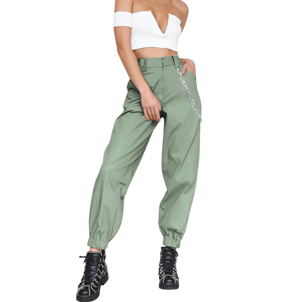 Hajotrawa Womens High Rise Harem Chains Active Cargo Joggers Trousers Pants