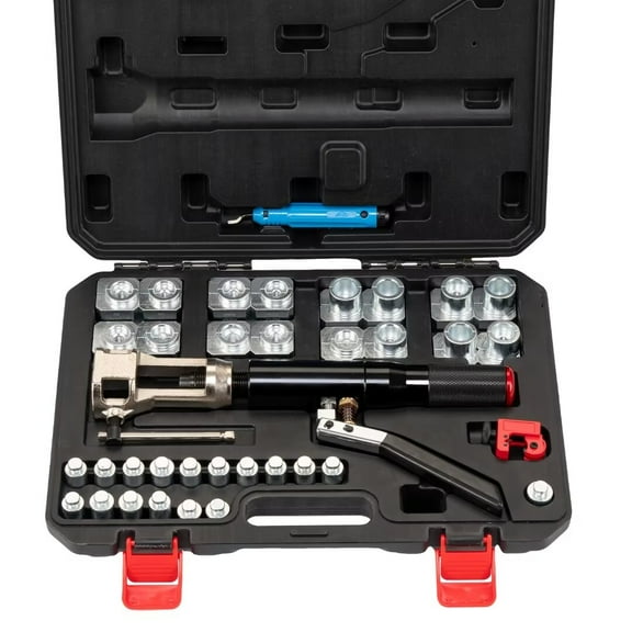 Hydraulic Flaring Tool Kit, 45° Double Flaring Tool with Tube Cutter and Deburrer, 30 PCS Tube Flaring Tools for 3/16"-1/2" Steel Pipe Automotive Repair