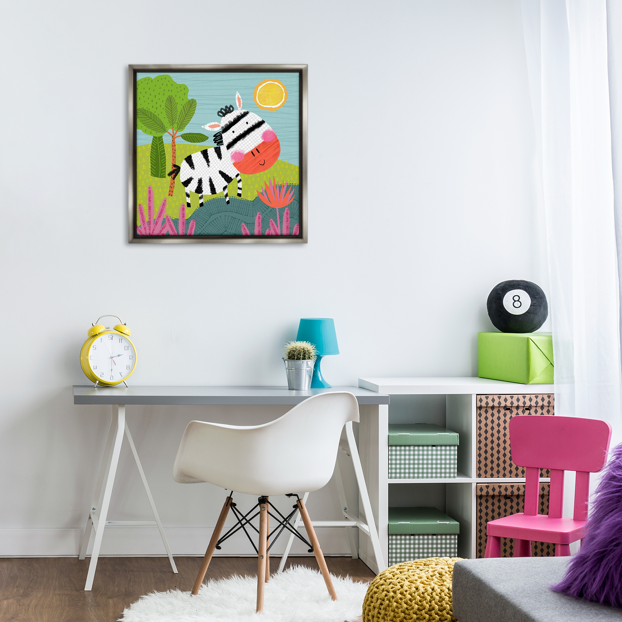 Stupell Industries Whimsical Zebra in Nature Animals Painting Gray Floater Framed Canvas Art Print Wall Art, 25 x 25