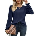 thumbnail image 3 of MOMOFEEL Puff Lace Long Sleeve Shirts for Women Crewneck Tunic Tops Waffle Knit Blouse For Spring or Summer (M9005 Dark Blue XL), 3 of 6