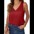 thumbnail image 2 of Camiseta Sin Mangas de Satén de Seda para Mujer, Cuello en V, Camisa de Verano Sin Mangas, Ropa Informal de Negocios, Ropa Elegante para Vacaciones Vino Tinto XL, 2 of 6