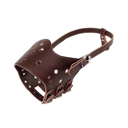 Prevention Breathable Anti Miseating Adjustable Nozzle slipcover Soft Leather Dog Bark Arrester Dog Mouth Cover BROWN M