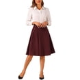 thumbnail image 2 of INSPIRE CHIC Women's Solid Vintage High Elastic Waist Button Decor Flared Midi Skirt M Dark Red, 2 of 6