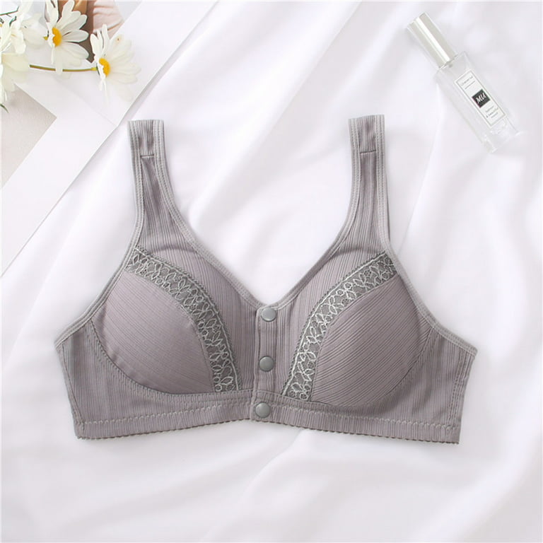 CLZOUD Bras for Women Grey Cotton Women Lace Front Button Shaping Cup  Adjustable Shoulder Strap Large Size Underwire Bra 42