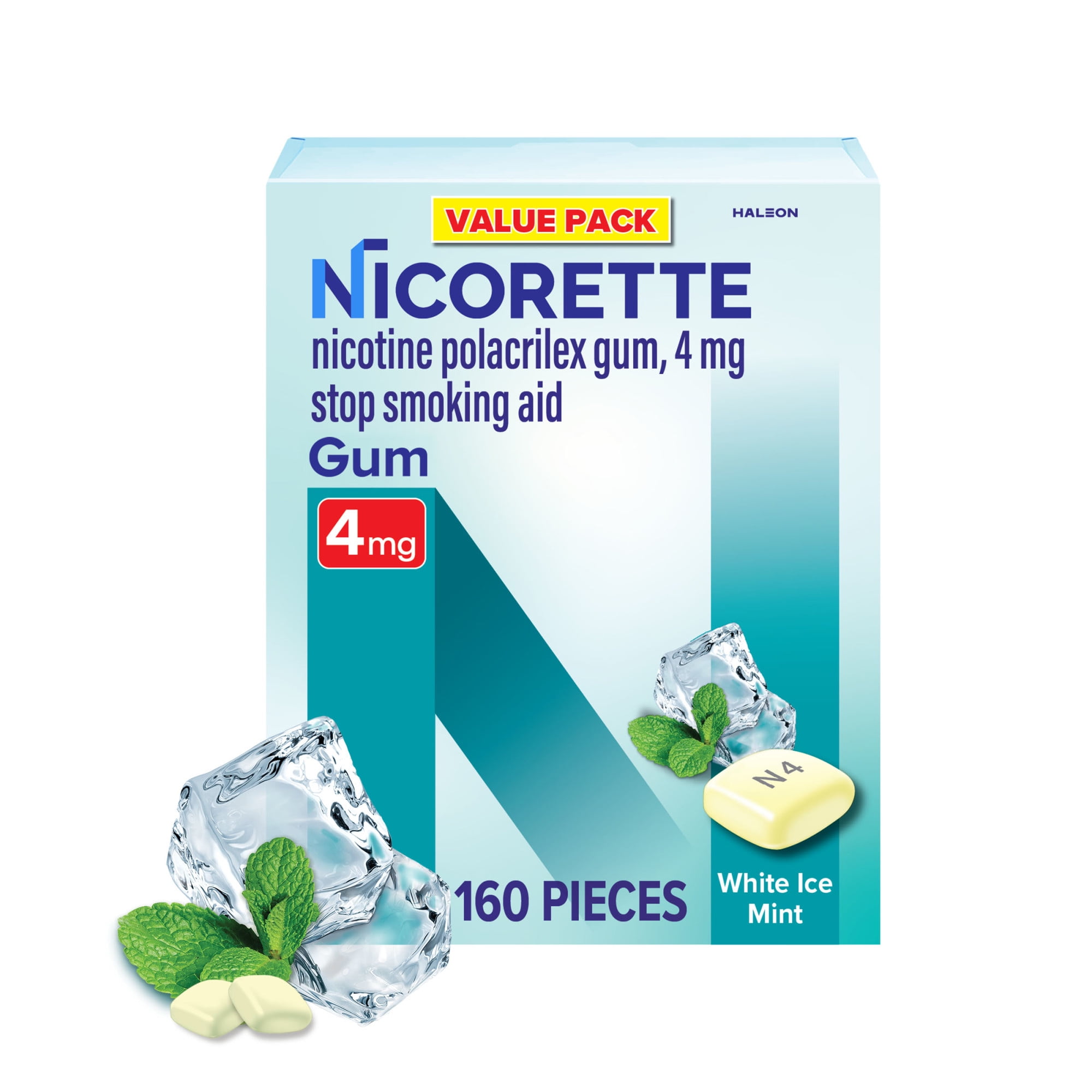 (2 pack) Nicorette Nicotine Gum, Stop Smoking Aids, 4 mg, White Ice Mint, 160 Count